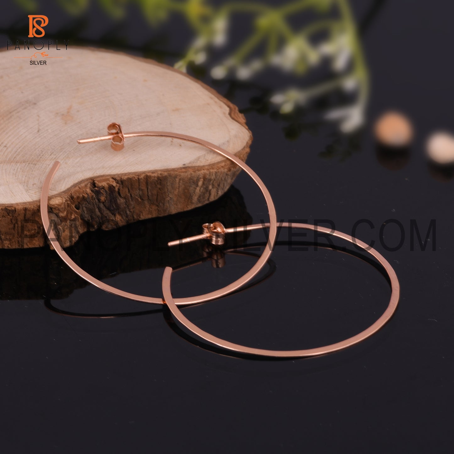 925 Sterling Silver Rose Gold Plated Round Hoop Earrings