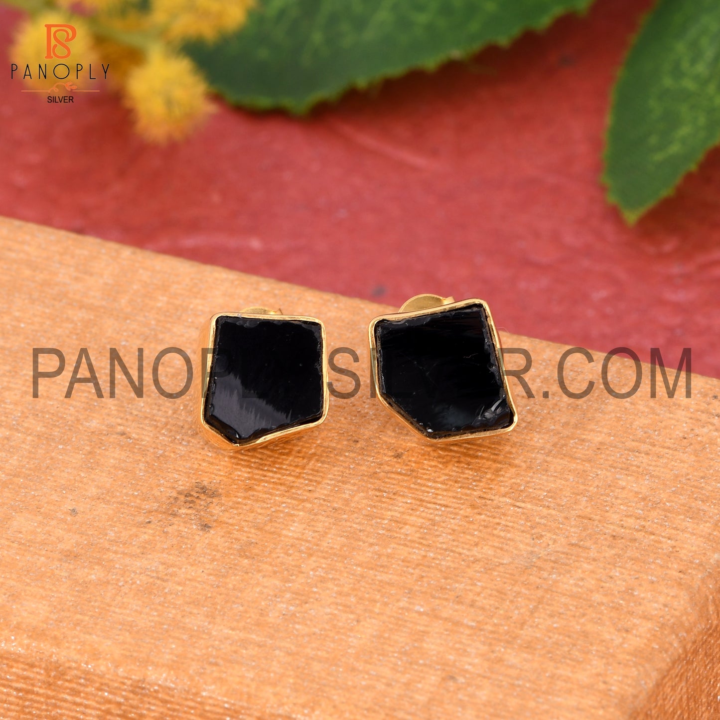 Black Obsidian 925 Silver Gem Bold Elegant Stud Women