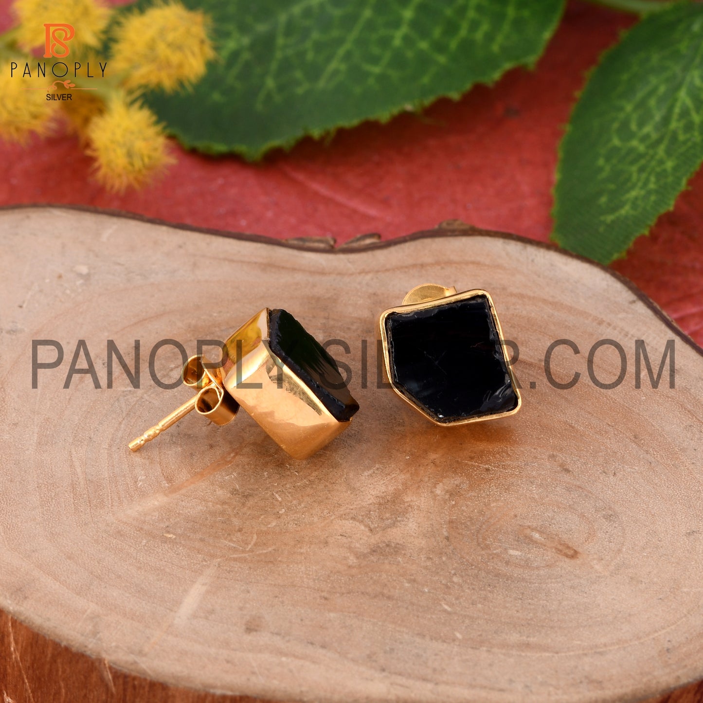 Black Obsidian 925 Silver Gem Bold Elegant Stud Women