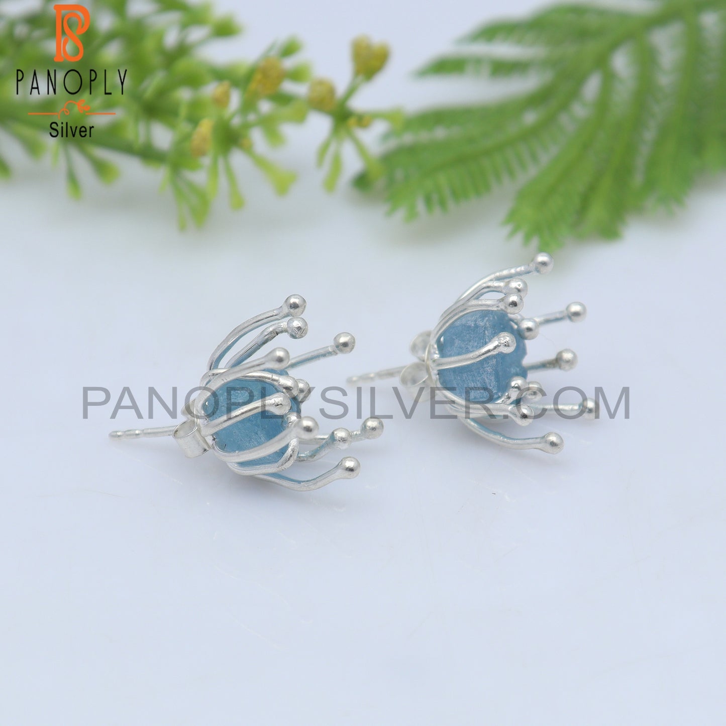 Rough Aquamarine 925 Sterling Silver Elegant Stud Earring
