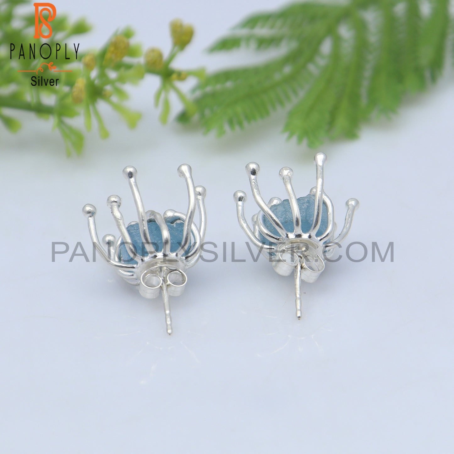 Rough Aquamarine 925 Sterling Silver Elegant Stud Earring