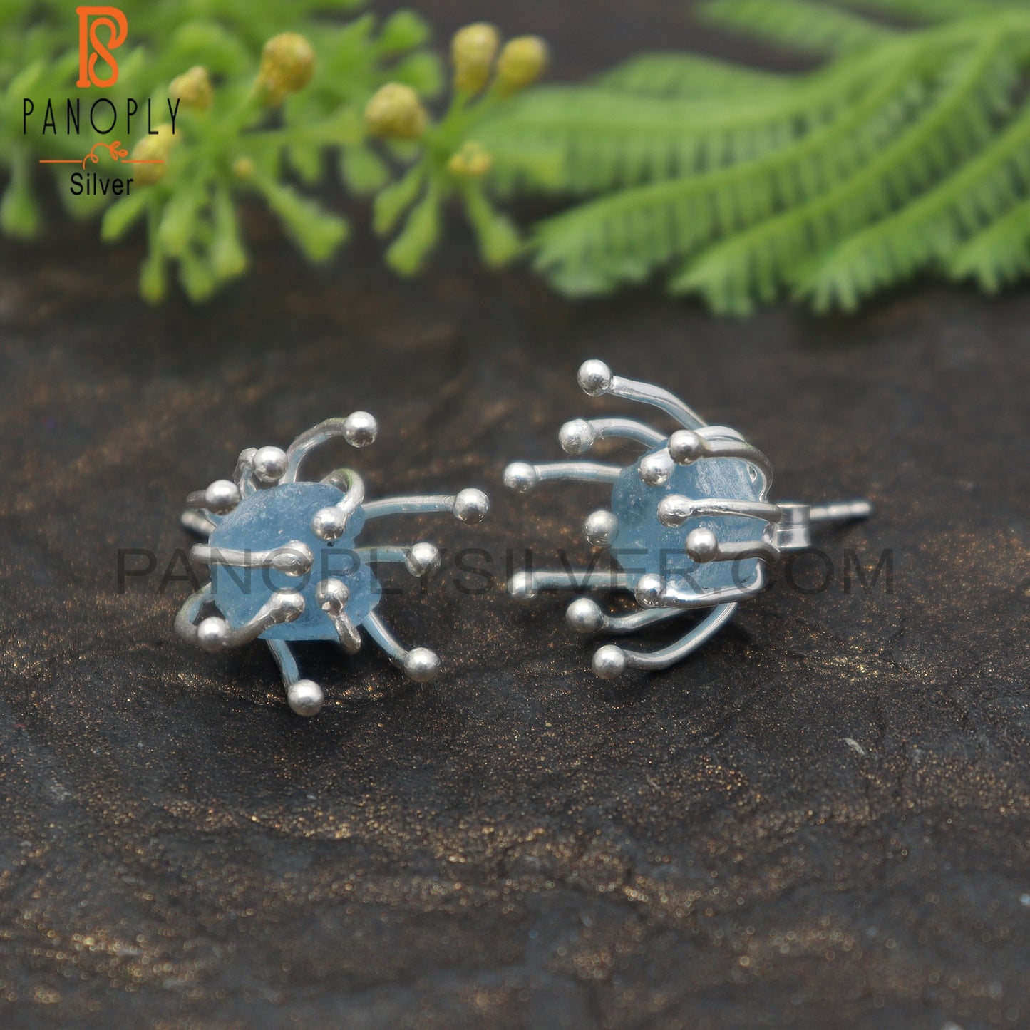 Rough Aquamarine 925 Sterling Silver Elegant Stud Earring