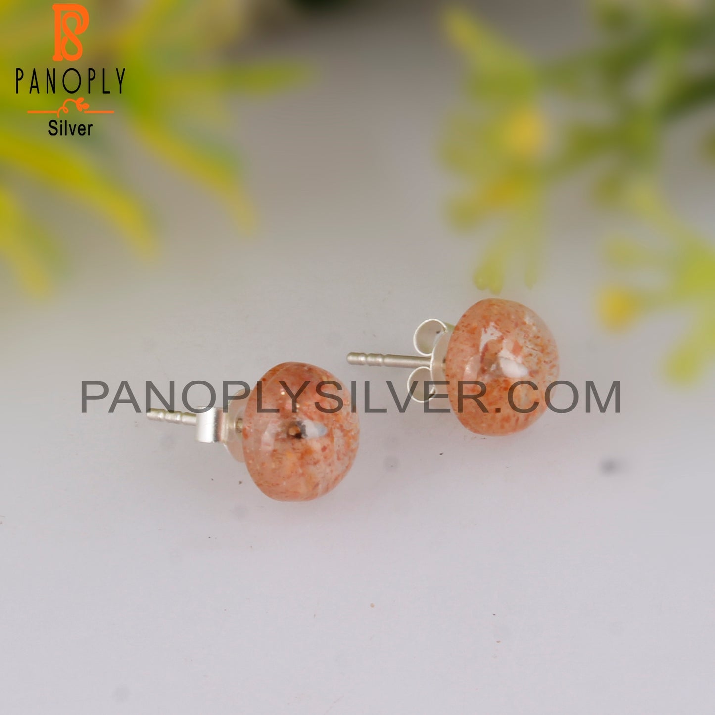 Doublet Sunstone Crystal Stud 925 Sterling Silver Earrings