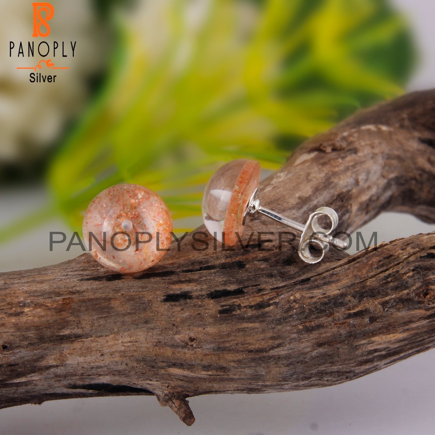 Doublet Sunstone Crystal Stud 925 Sterling Silver Earrings