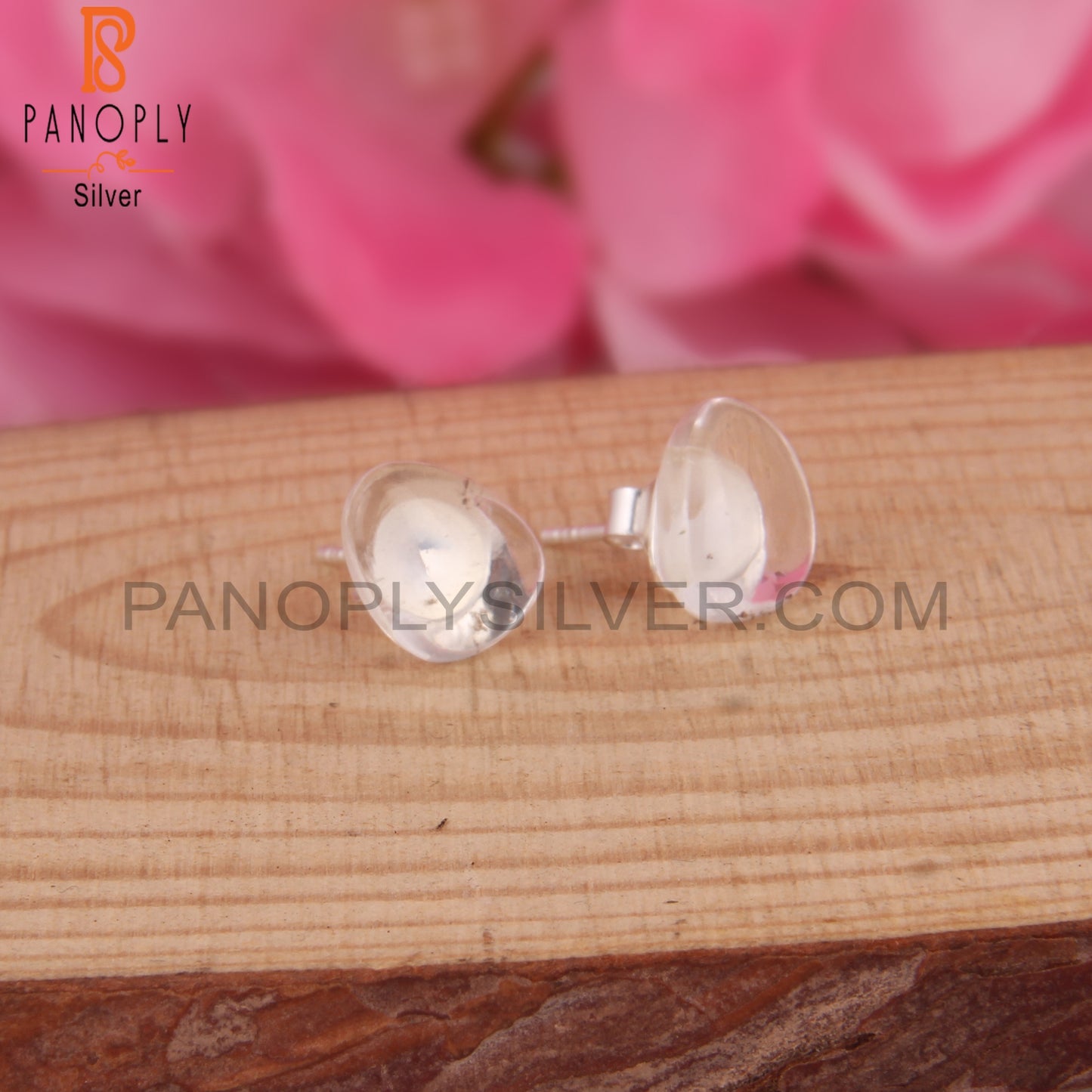 Crystal Quartz 925 Silver Stud Earrings Gift For Her