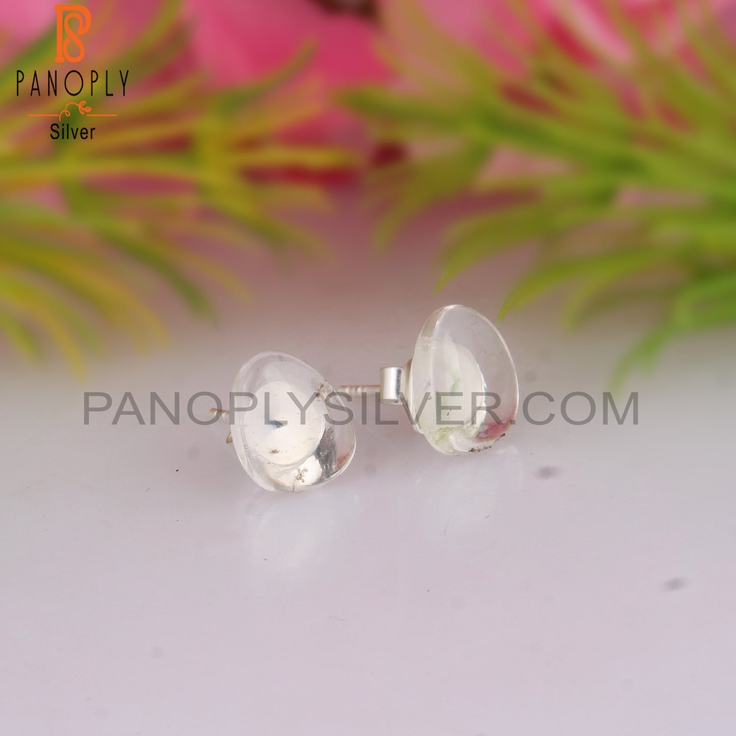 Crystal Quartz 925 Silver Stud Earrings Gift For Her