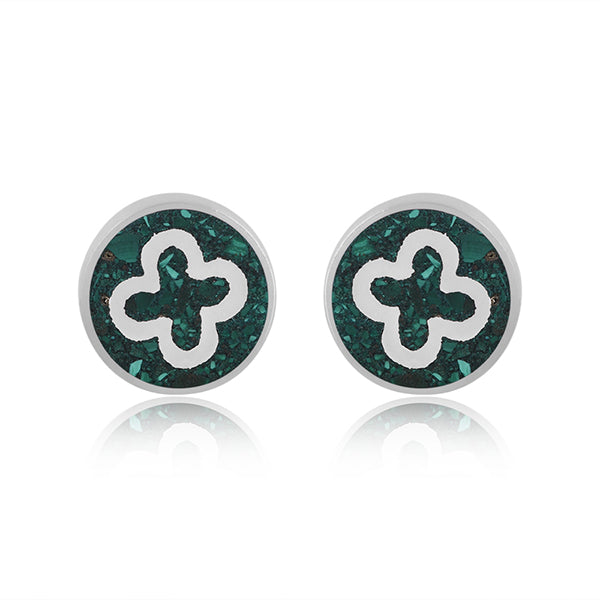 Simple Malachite Inlay 925 Stamp Sterling Silver Earrings