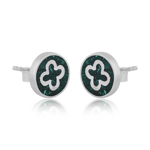 Simple Malachite Inlay 925 Stamp Sterling Silver Earrings