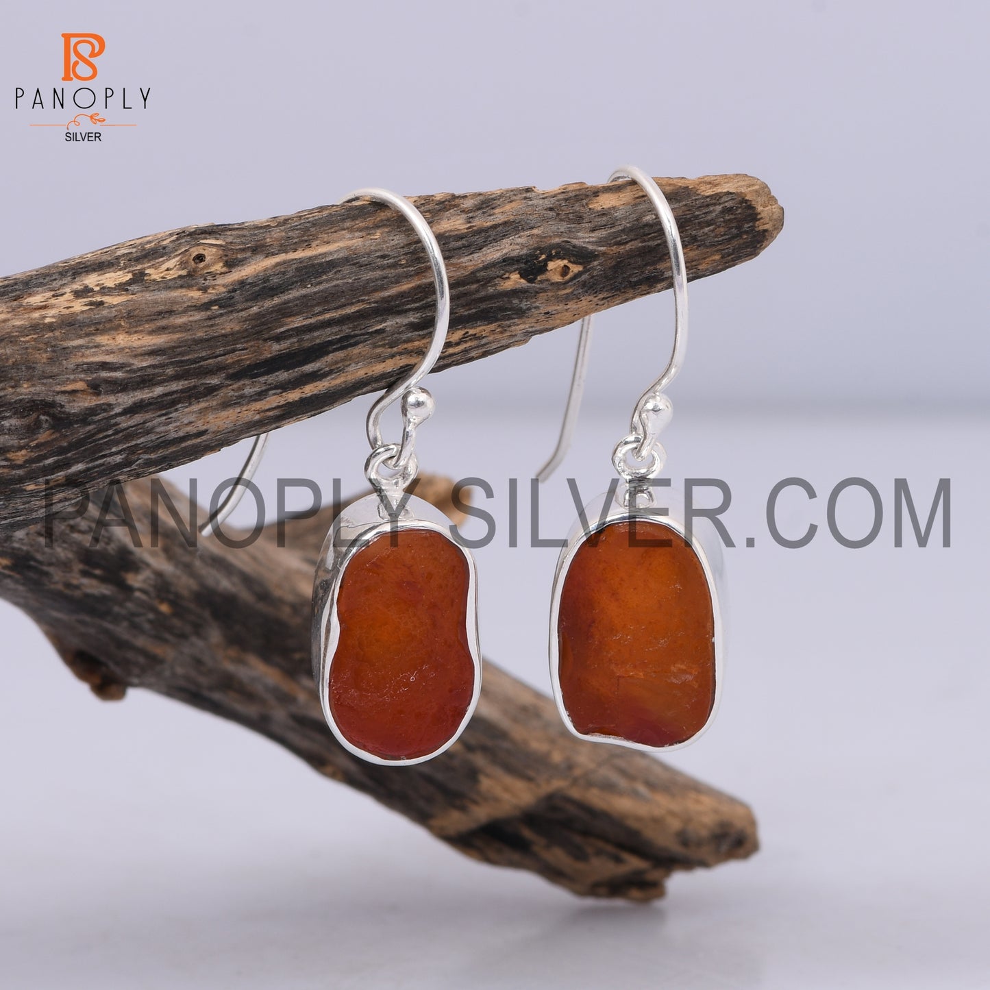 Silver Rough Natural Carnelian Earrings For Women