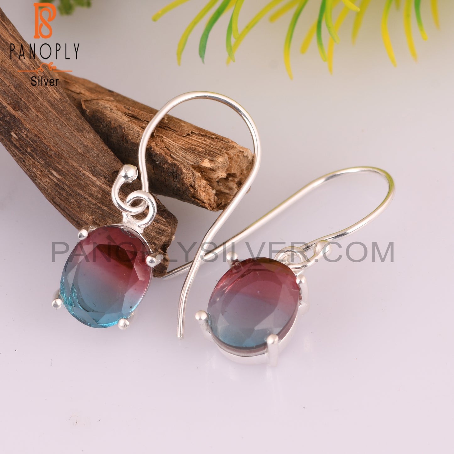 Bio Alexandrite Doublet Quartz Oval Silver Earrings