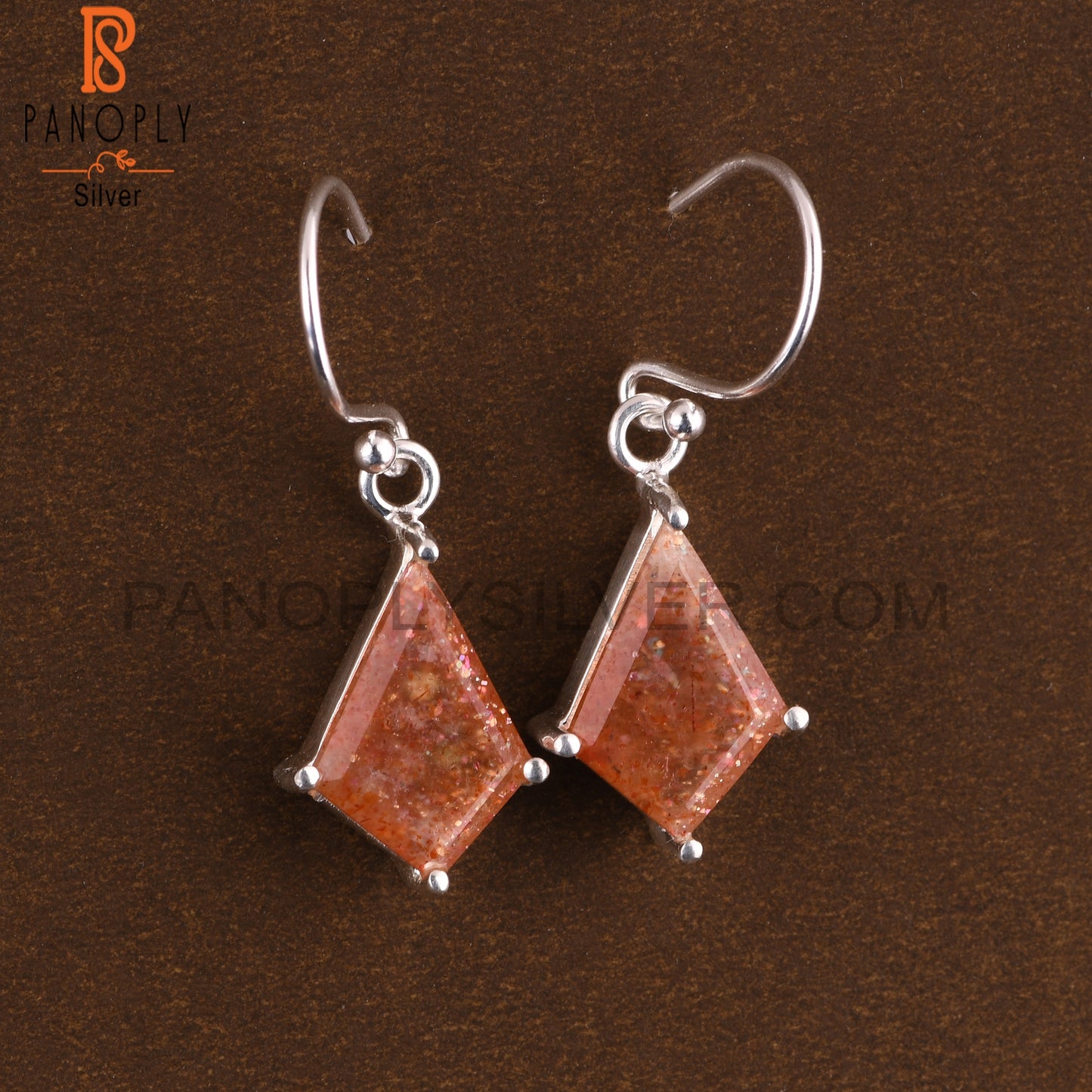 Sun Stone 925 Sterling Silver Cut Kite Shape Earrings