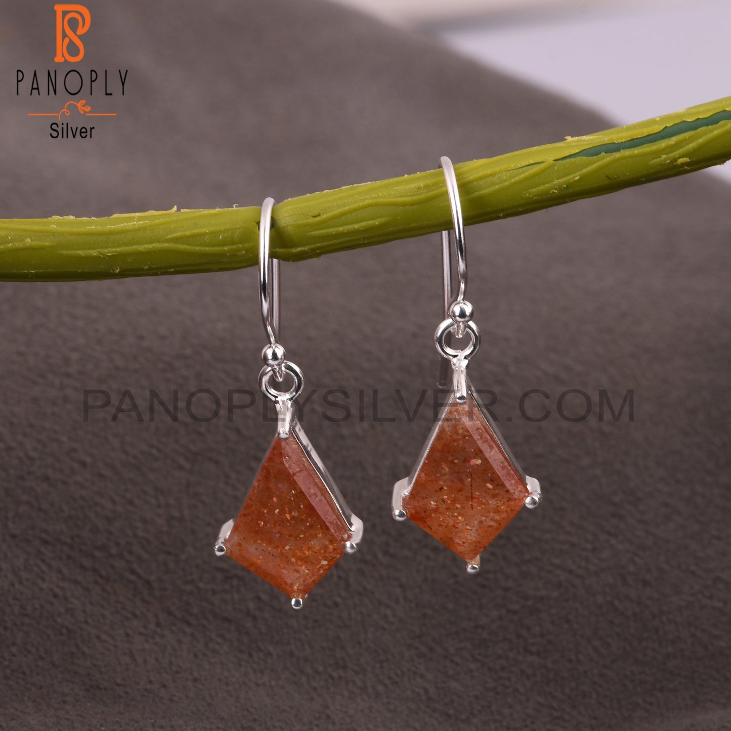 Sun Stone 925 Sterling Silver Cut Kite Shape Earrings