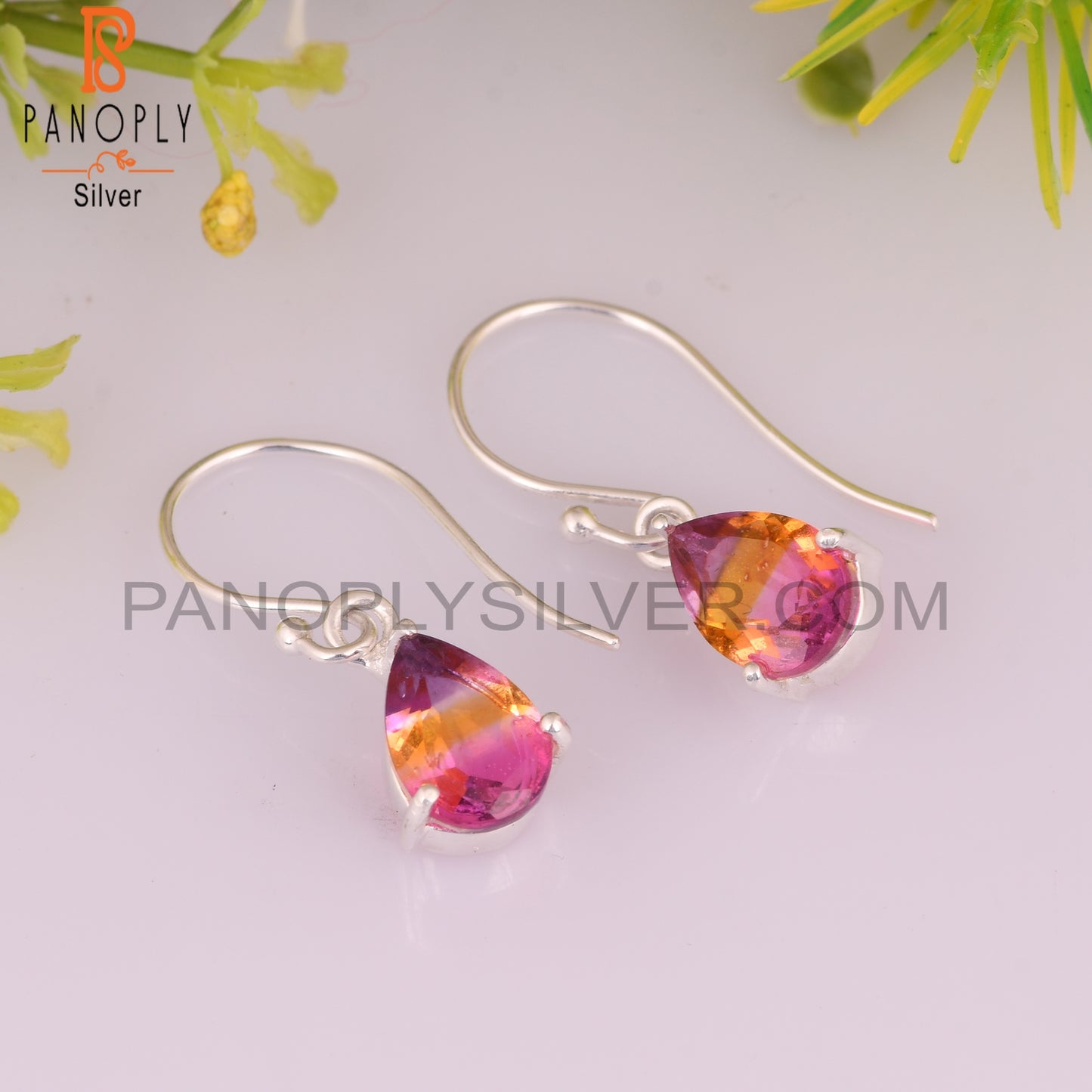 Bio Ametrine Doublet Quartz Pear 925 Sterling Silver Earrings