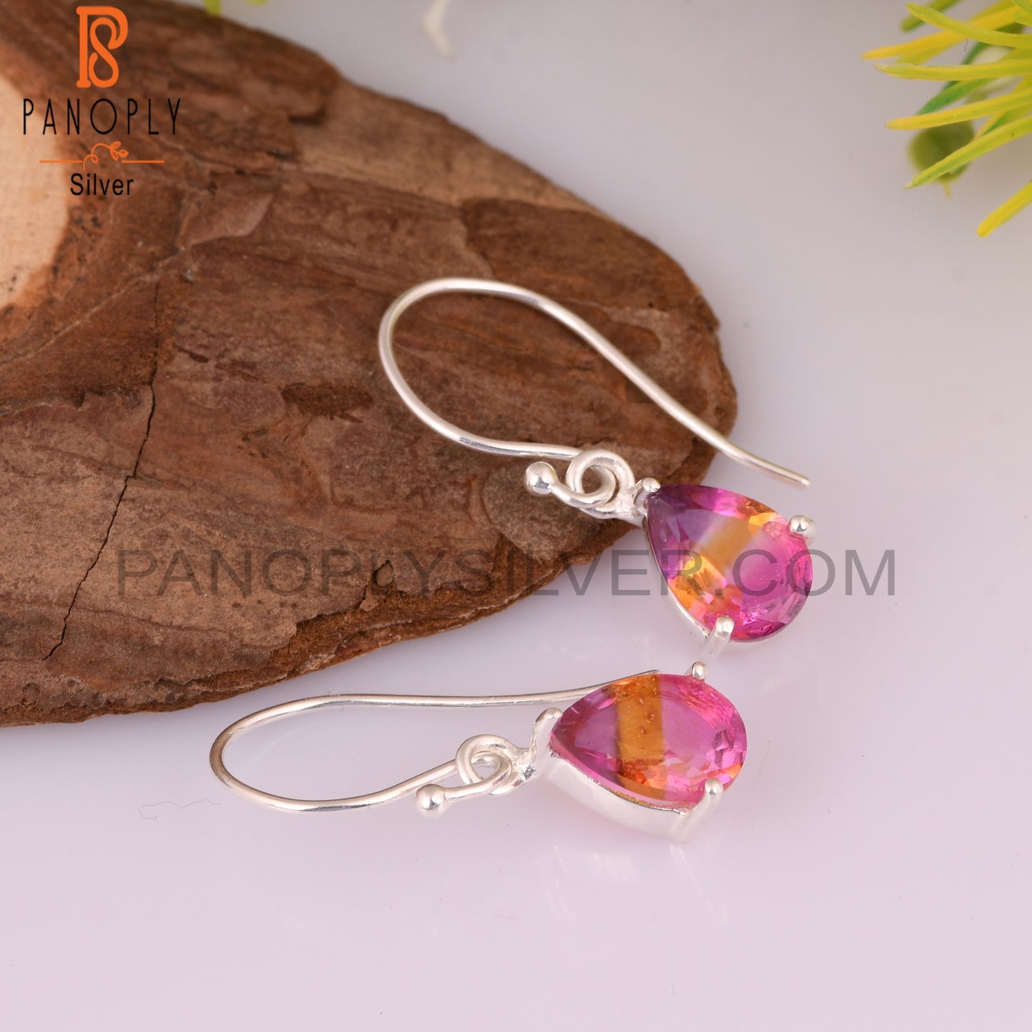 Bio Ametrine Doublet Quartz Pear 925 Sterling Silver Earrings