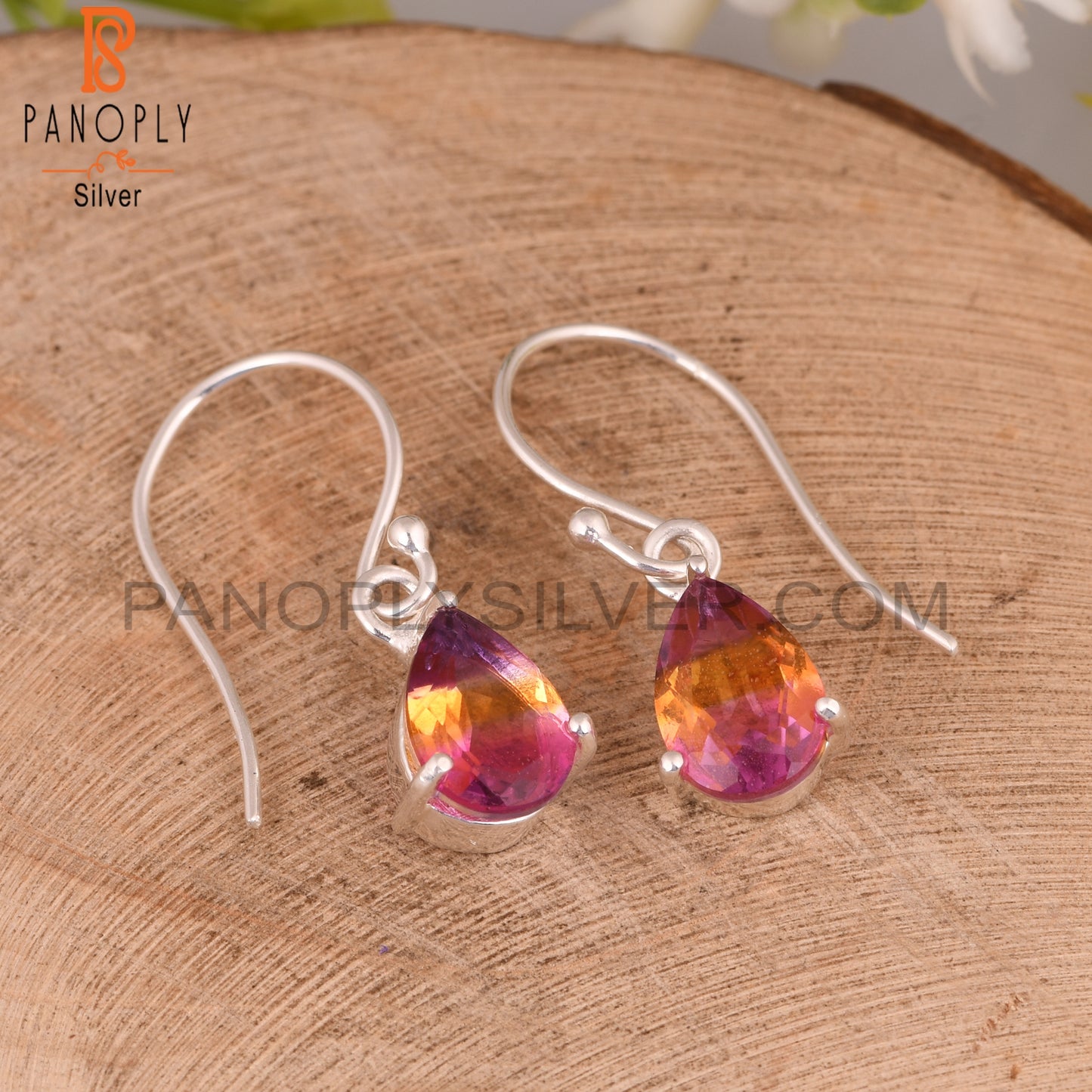 Bio Ametrine Doublet Quartz Pear 925 Sterling Silver Earrings