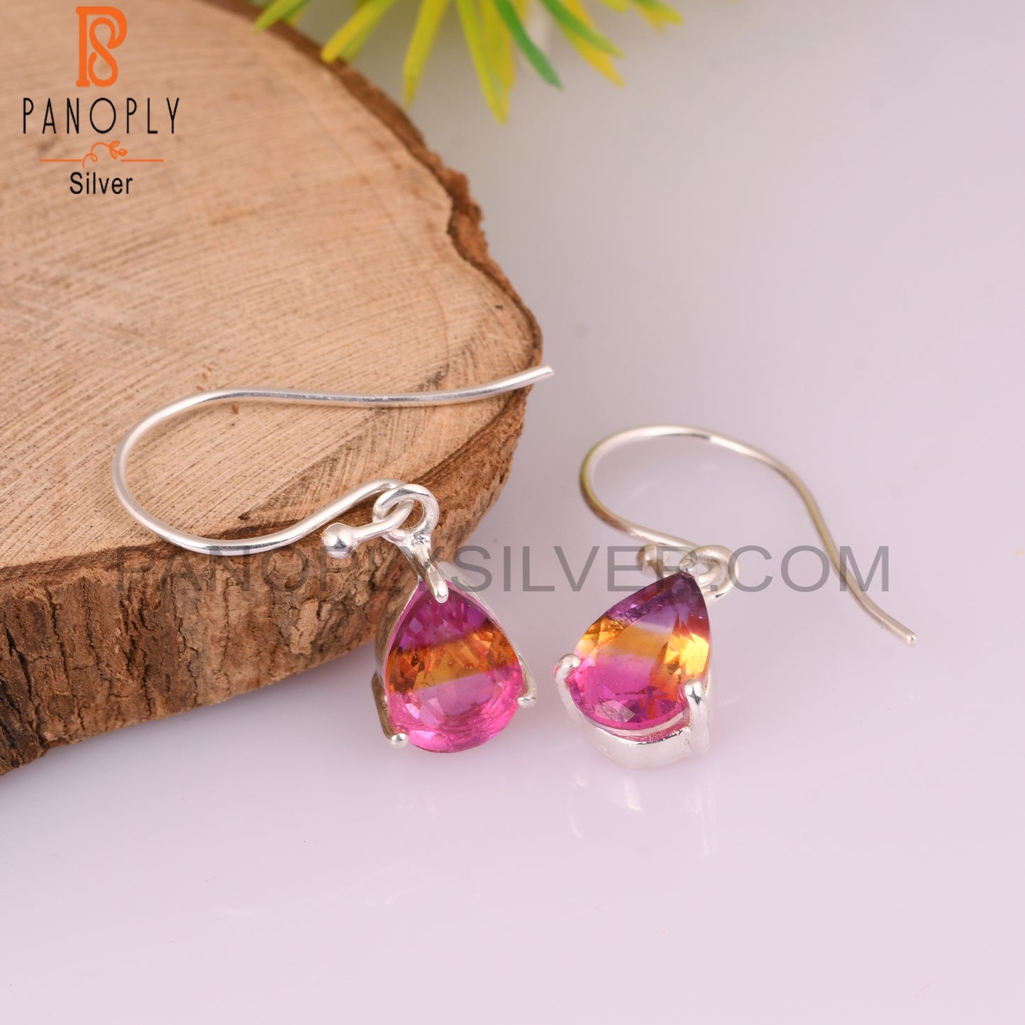 Bio Ametrine Doublet Quartz Pear 925 Sterling Silver Earrings