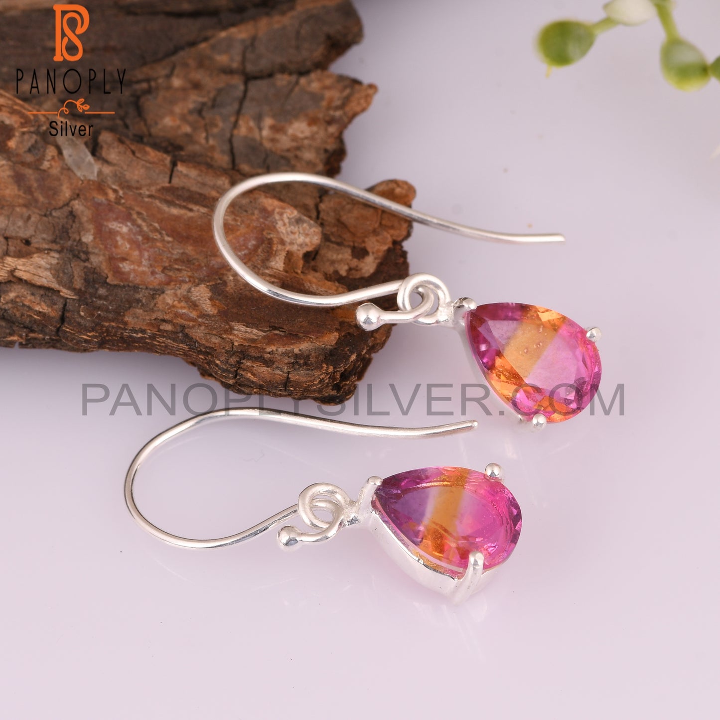 Bio Ametrine Doublet Quartz Pear 925 Sterling Silver Earrings