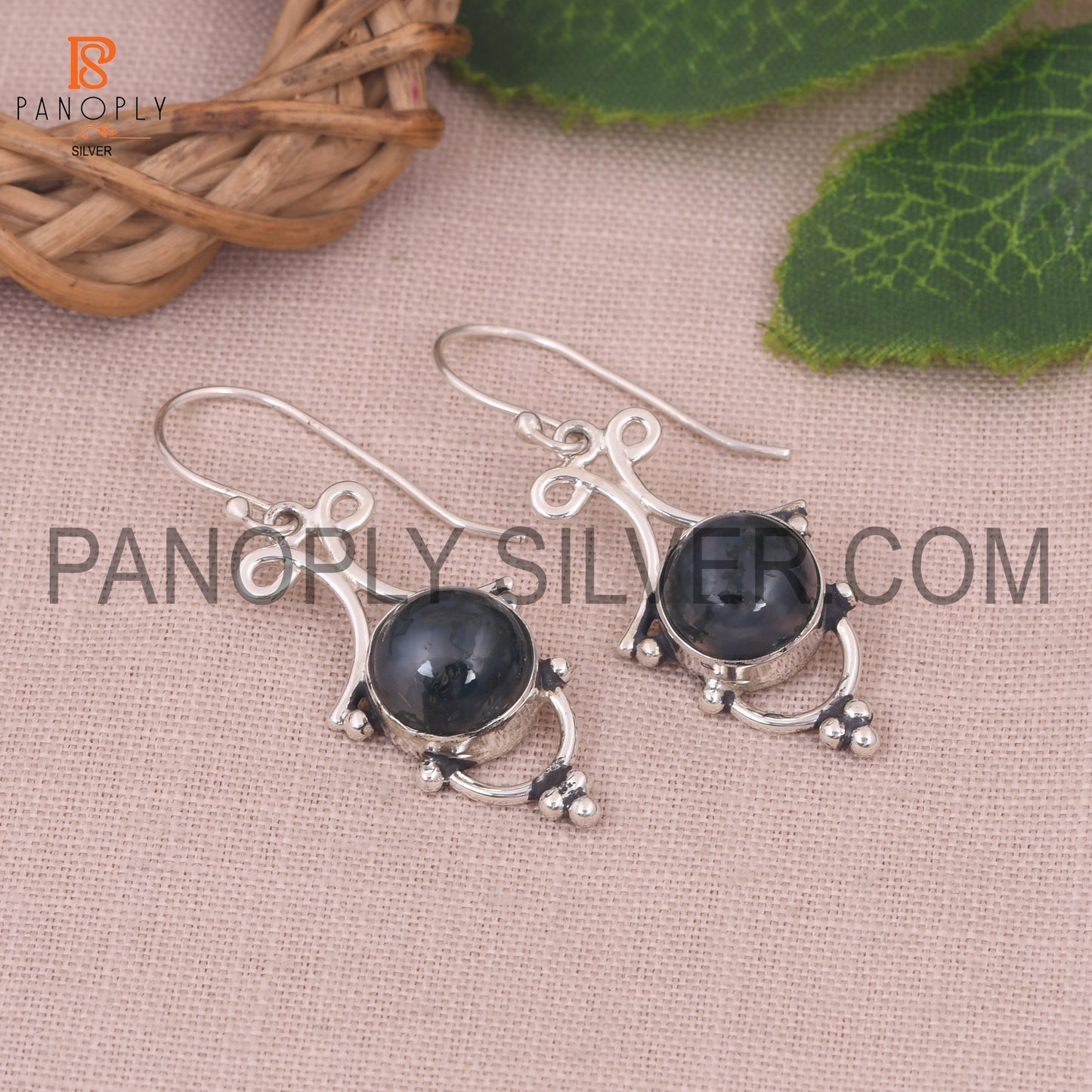 Moss Agate 925 Silver Green Stone Filigree Earrings