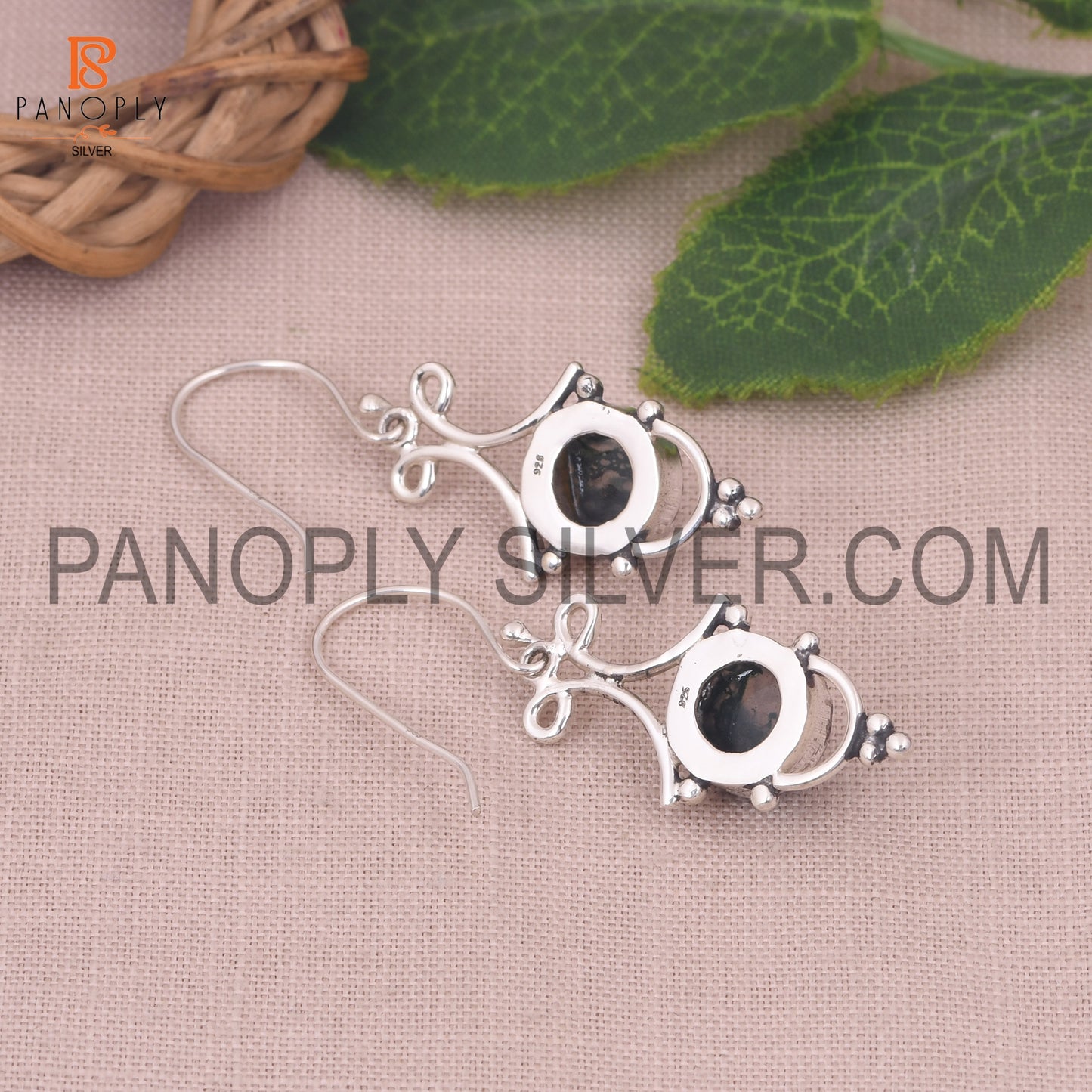 Moss Agate 925 Silver Green Stone Filigree Earrings