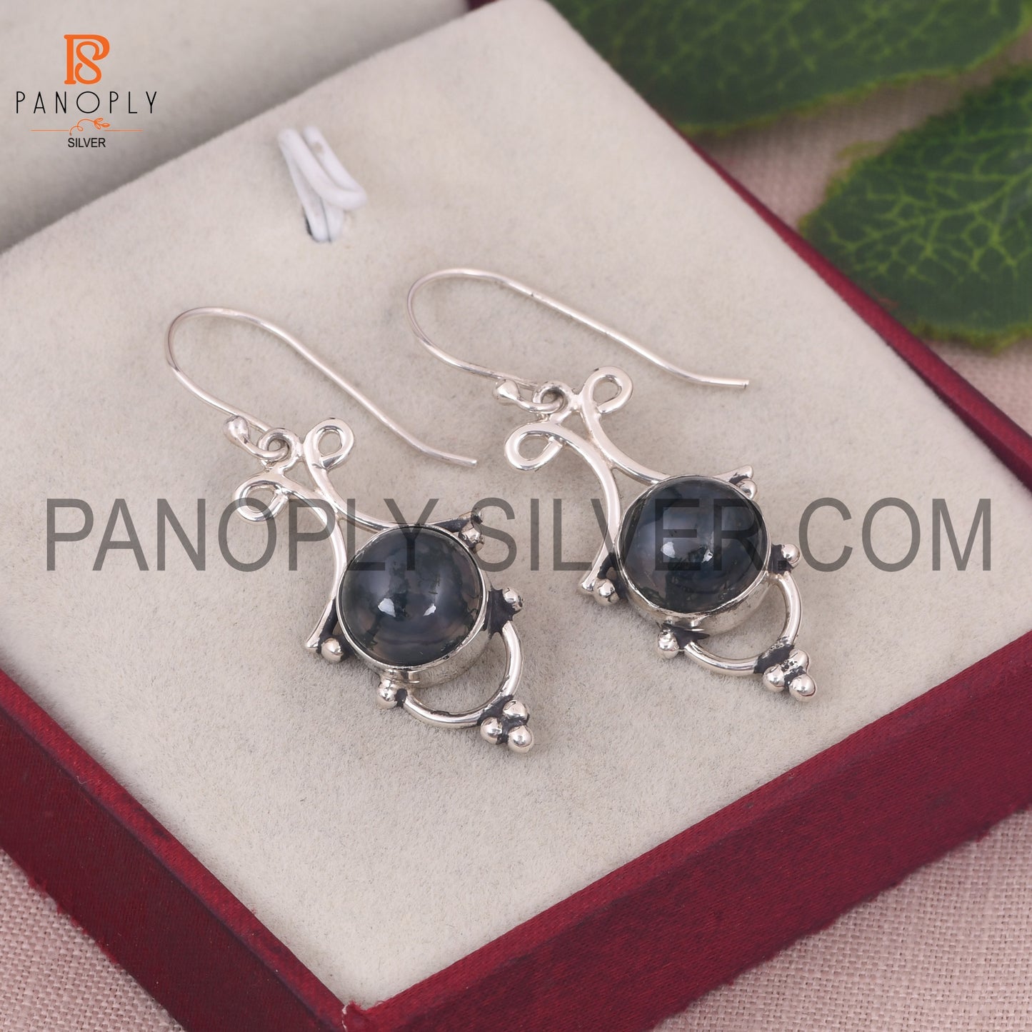 Moss Agate 925 Silver Green Stone Filigree Earrings