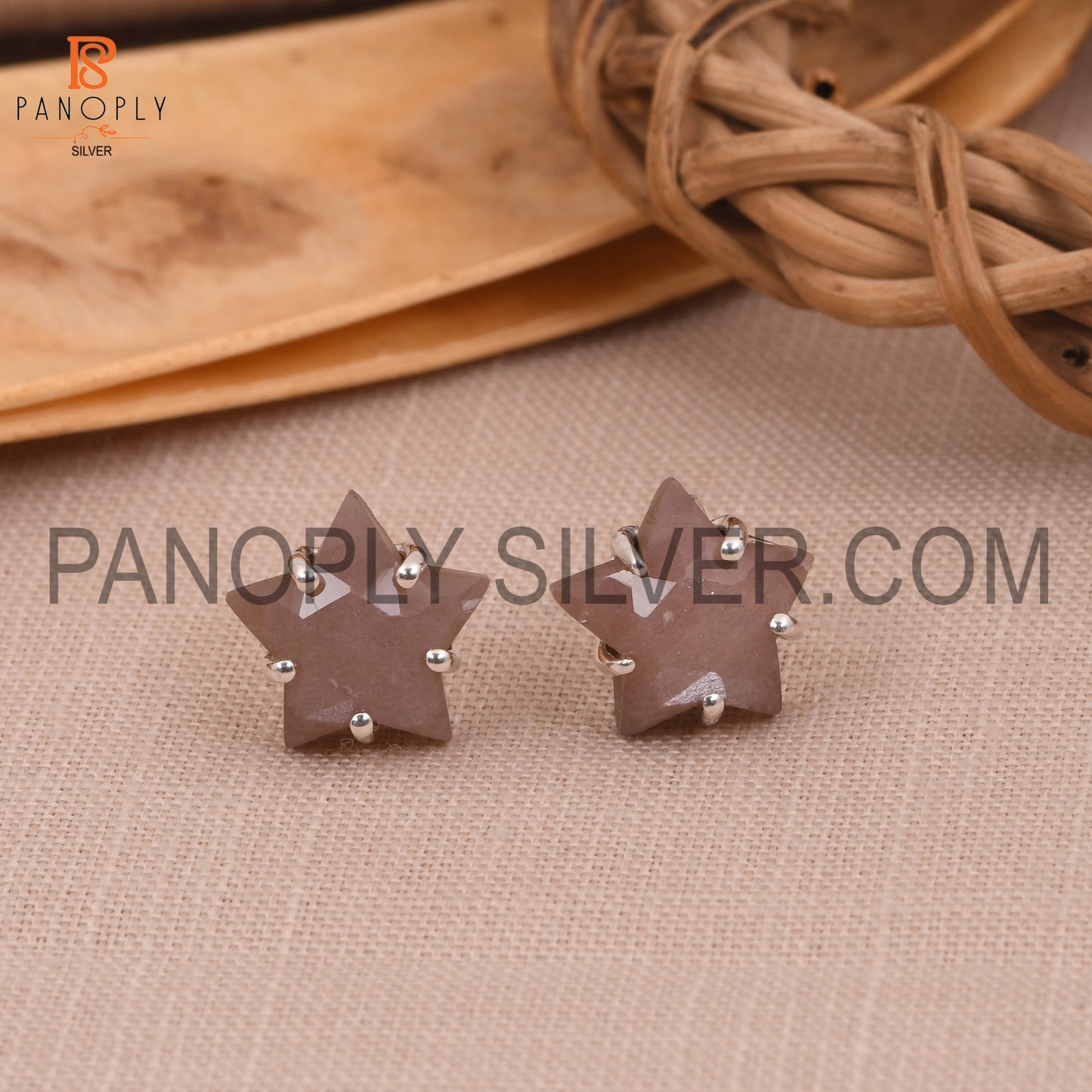 Chocolate Moonstone 925 Silver Star Tiny Celestial Stud Earrings