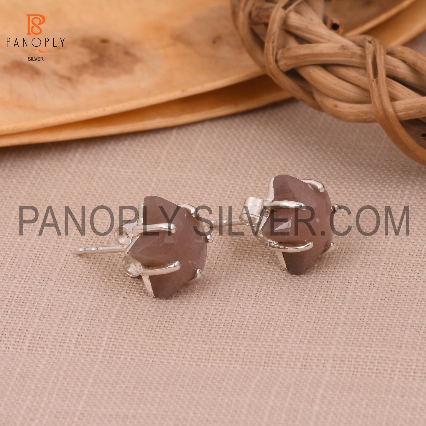 Chocolate Moonstone 925 Silver Star Tiny Celestial Stud Earrings