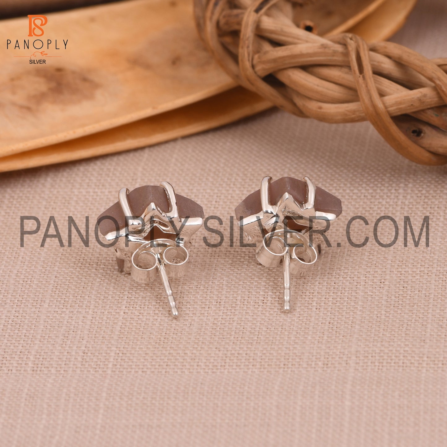 Chocolate Moonstone 925 Silver Star Tiny Celestial Stud Earrings