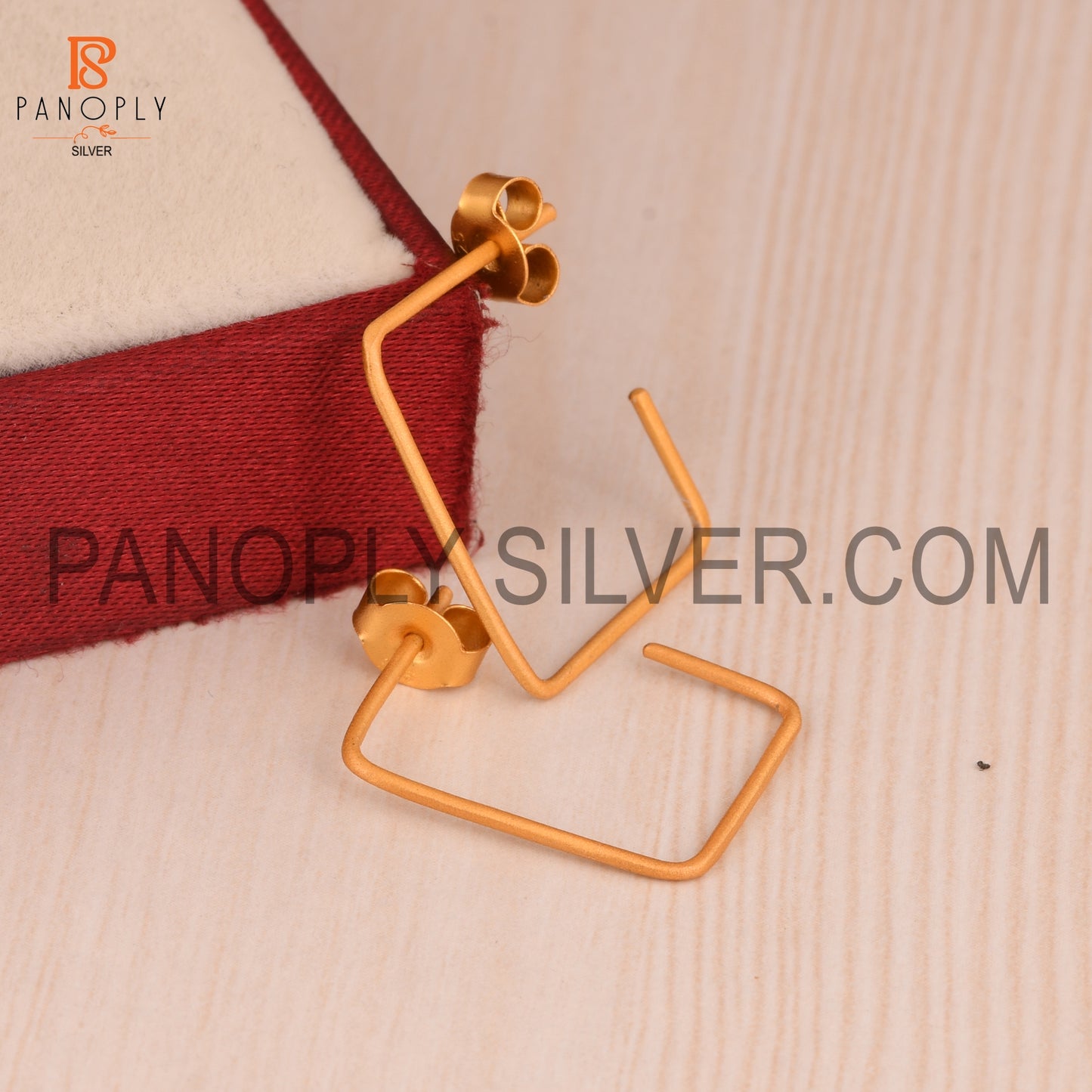 18k Gold 925 Sterling Silver Rectangular Hoop Earring