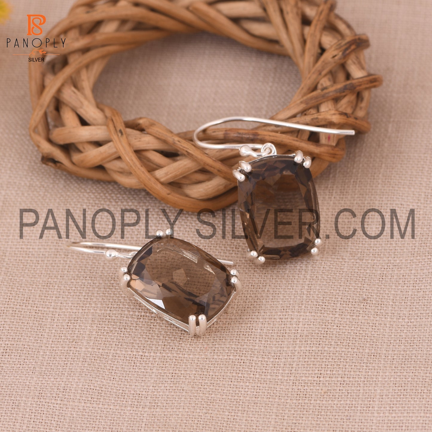 Beautiful Brown Smoky 925 Quality Silver Earrings