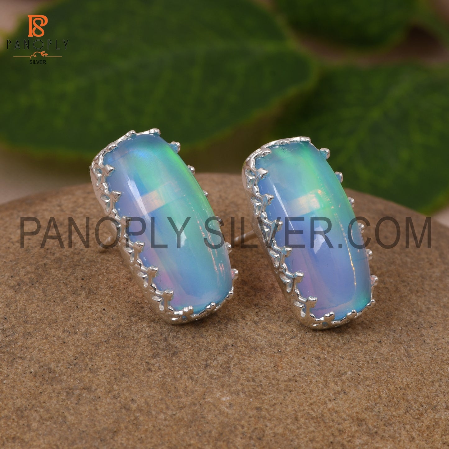 Beautiful Cabushion Cushion Aurora Opal Sky Studs For Women