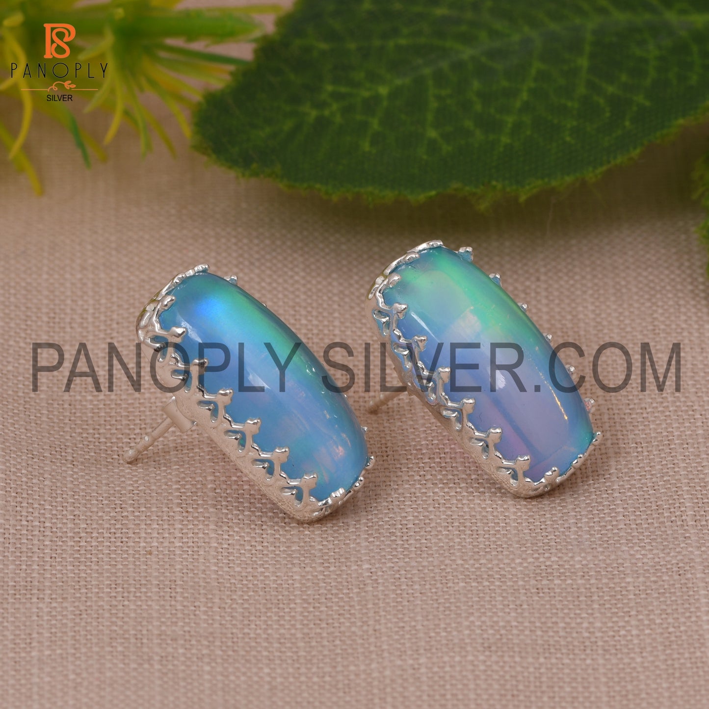 Beautiful Cabushion Cushion Aurora Opal Sky Studs For Women