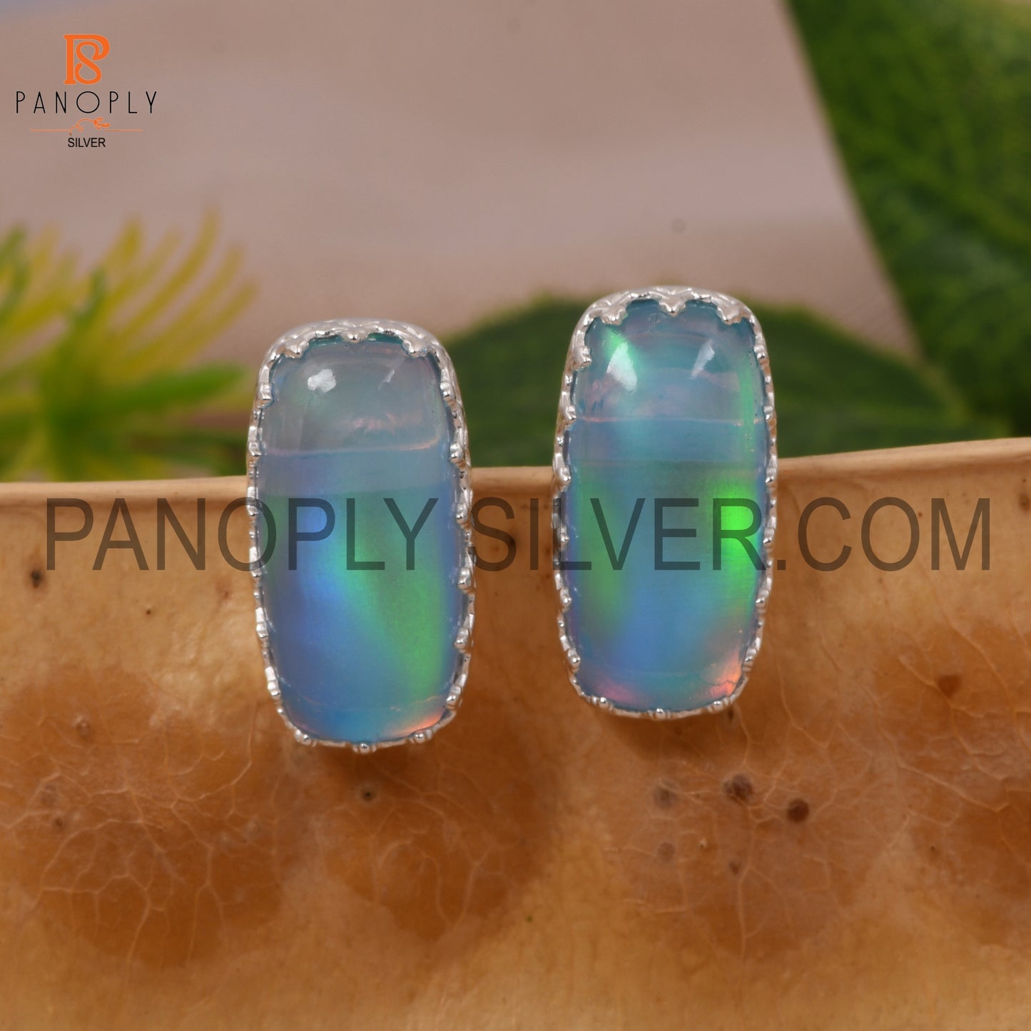 Beautiful Cabushion Cushion Aurora Opal Sky Studs For Women
