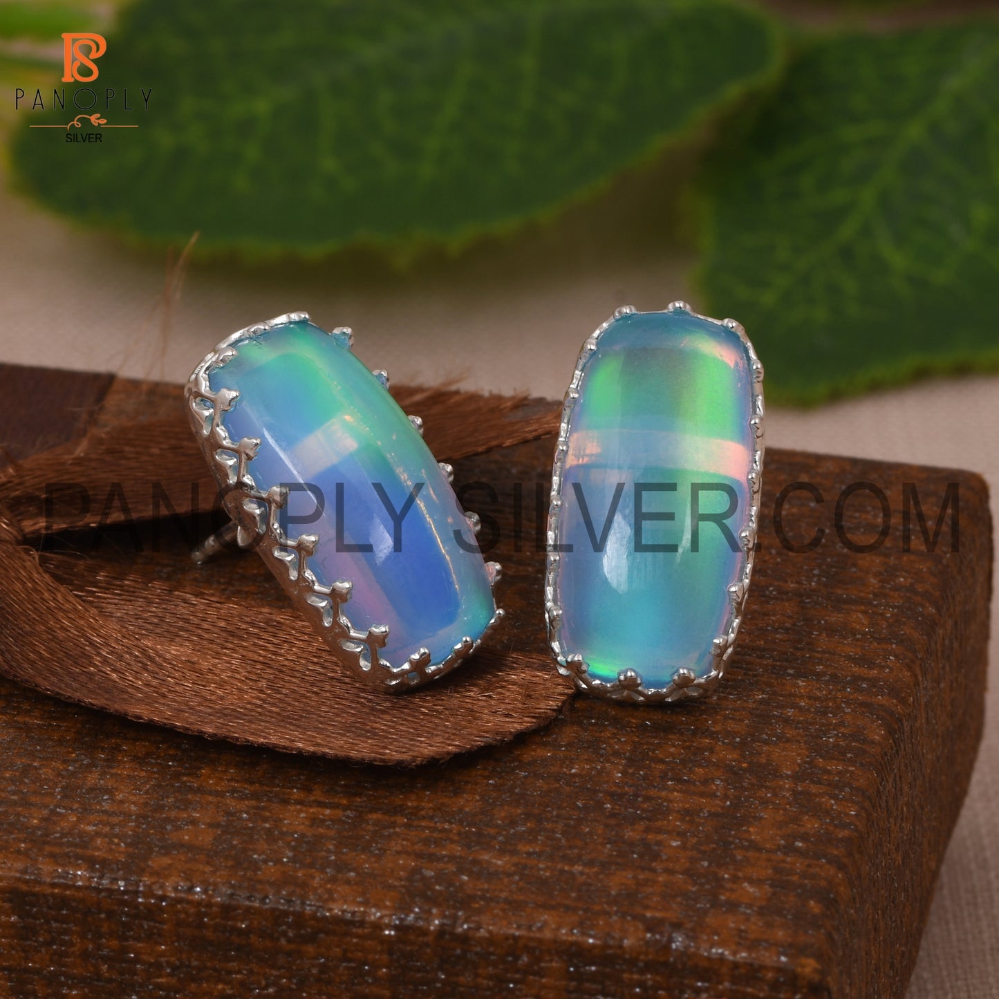 Beautiful Cabushion Cushion Aurora Opal Sky Studs For Women
