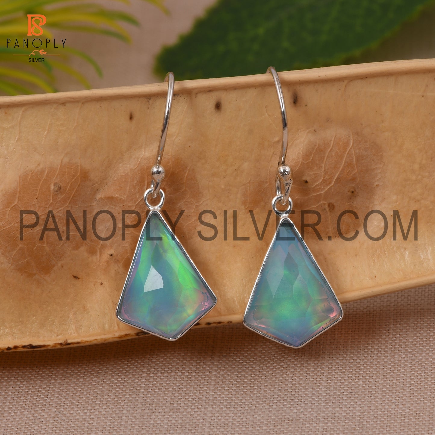 Kite Shape Aurora Opal Sky 925 Silver Dangle Earrings For Women