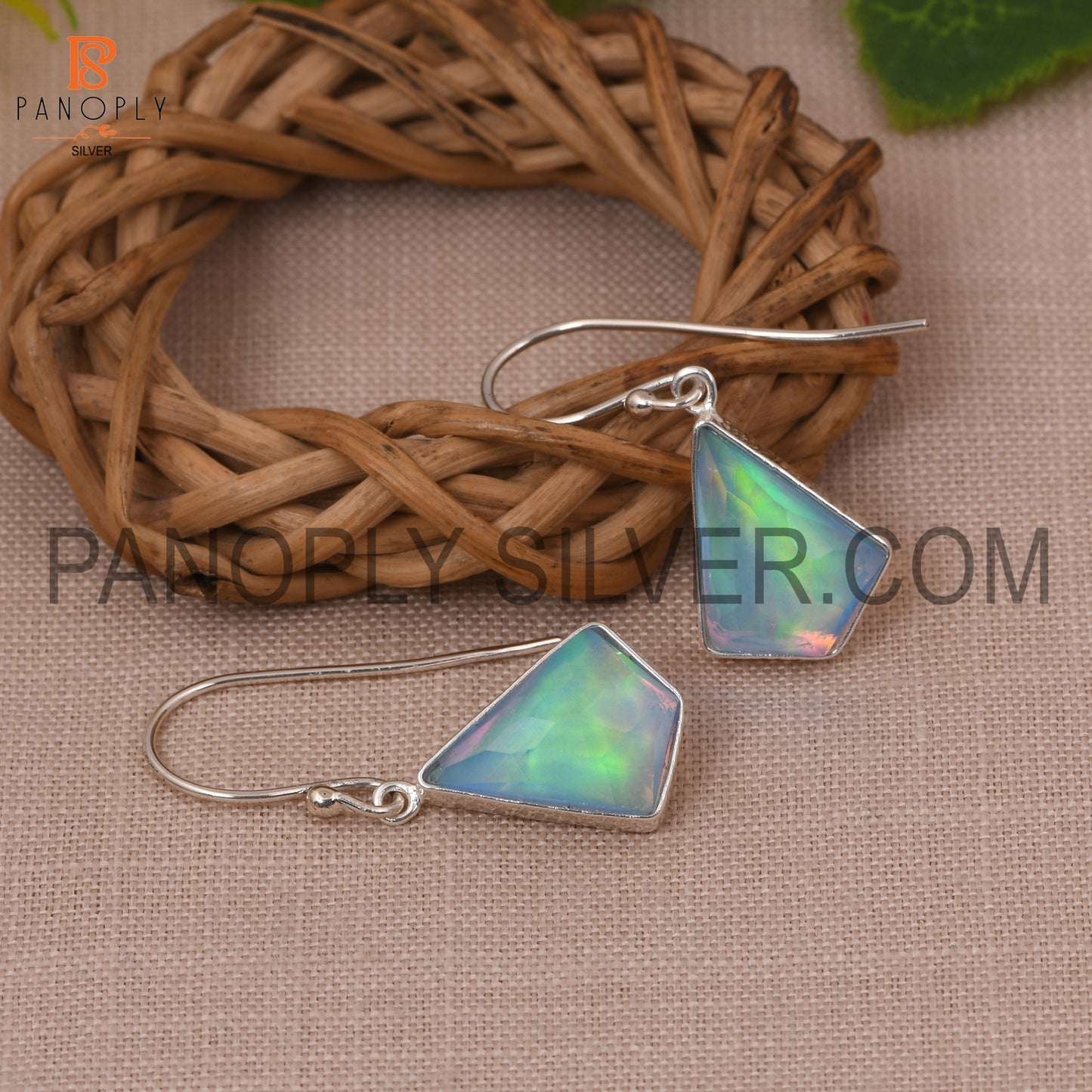 Kite Shape Aurora Opal Sky 925 Silver Dangle Earrings For Women