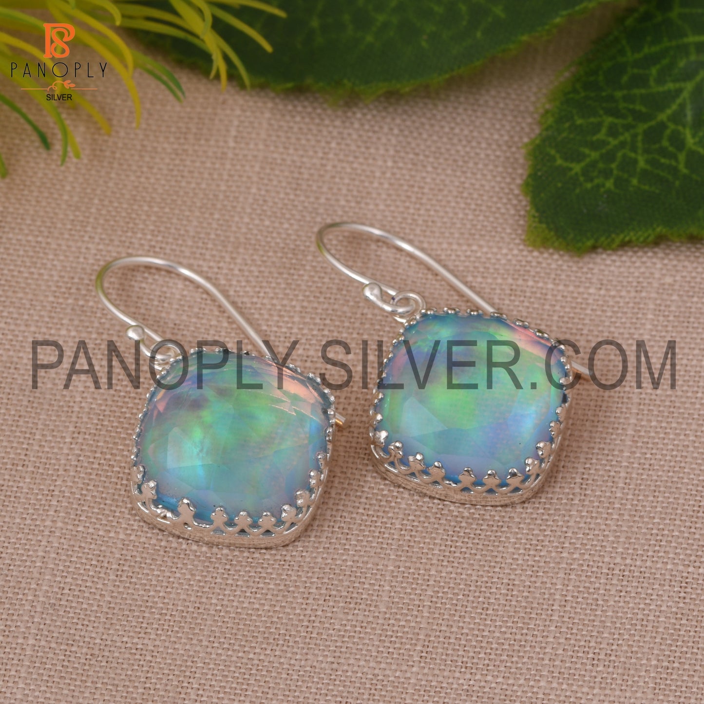 Cushion Cut Aurora Opal Sky Gemstone Earrings For Women