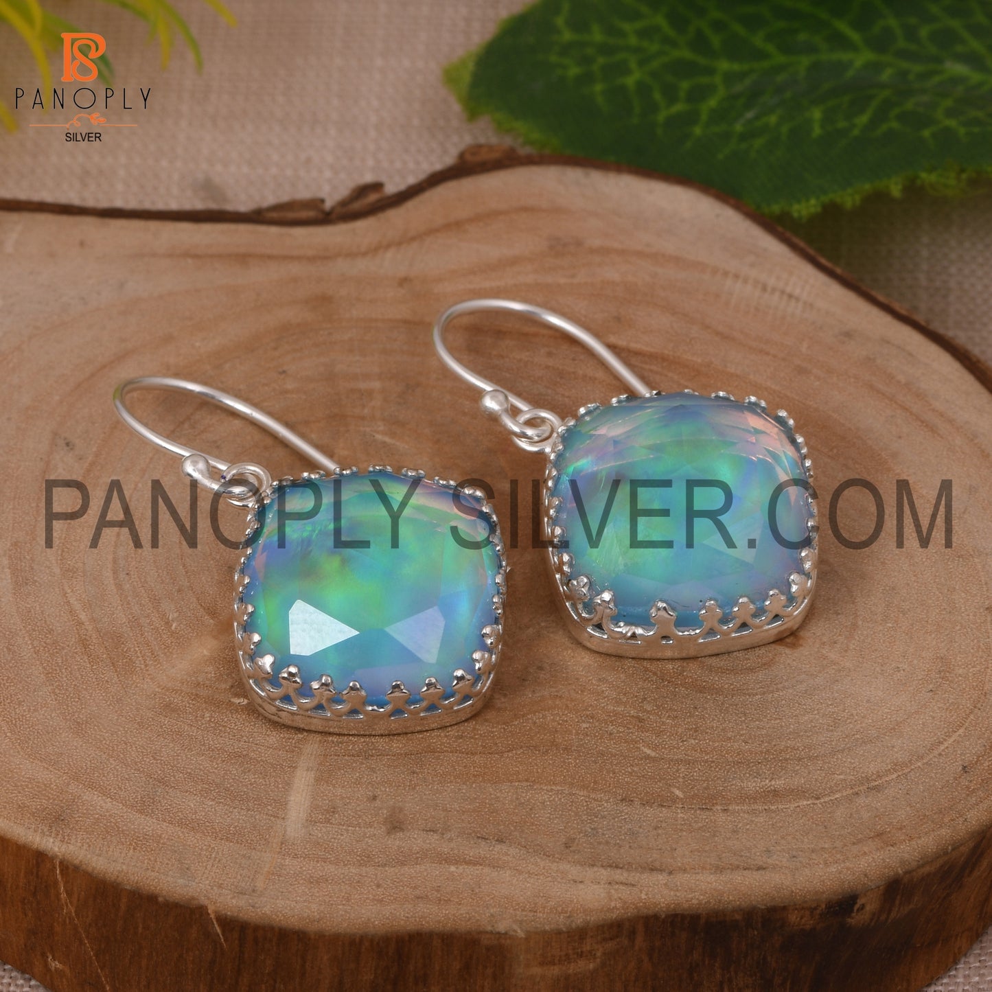 Cushion Cut Aurora Opal Sky Gemstone Earrings For Women