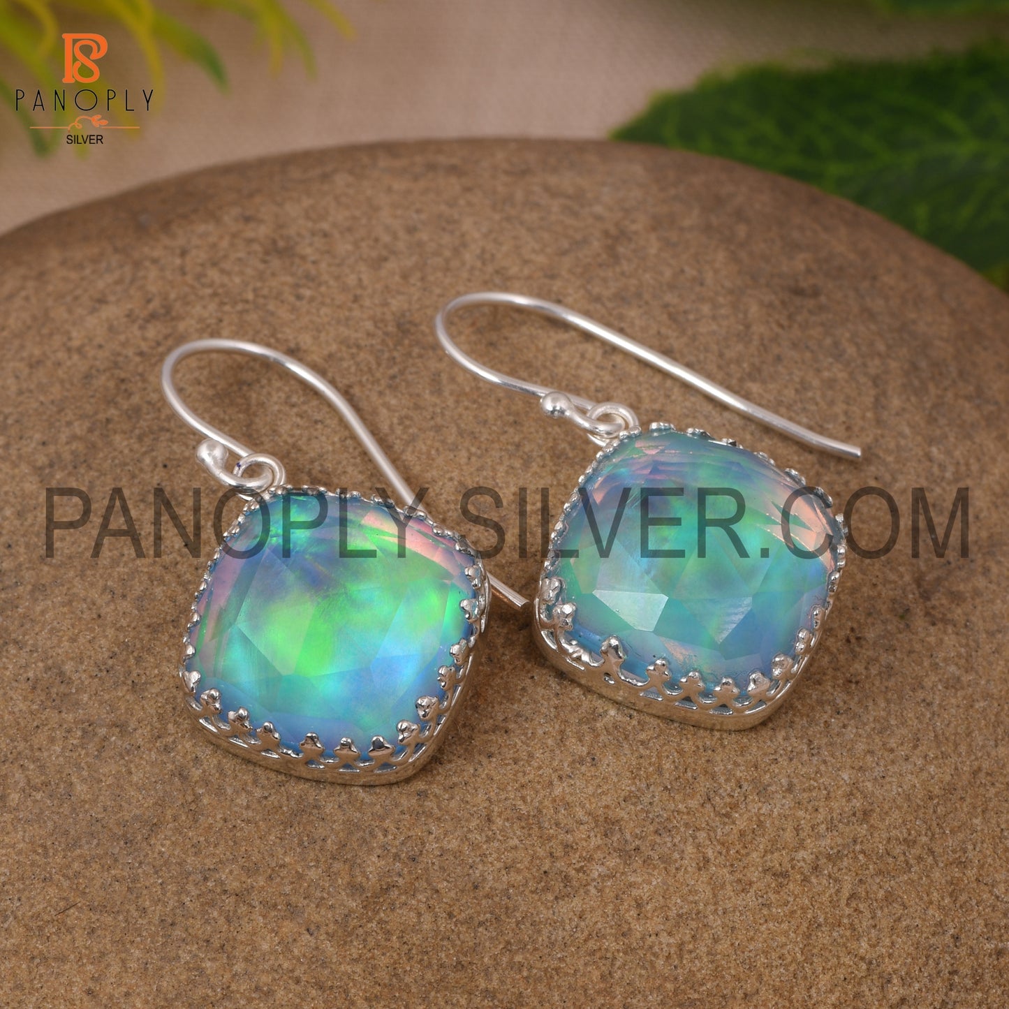 Cushion Cut Aurora Opal Sky Gemstone Earrings For Women