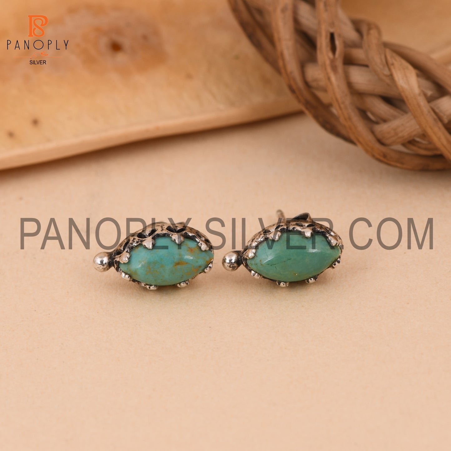 Oxidized Kingman Turquoise Studs Marquise Shape Earrings