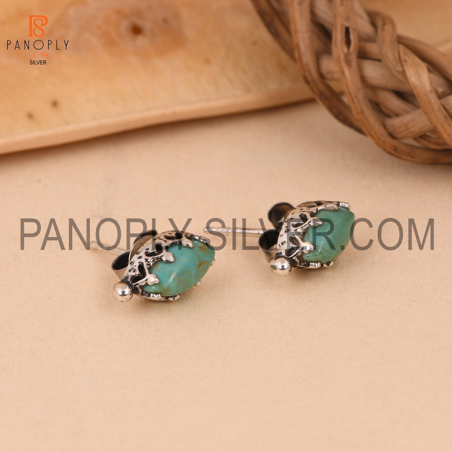 Oxidized Kingman Turquoise Studs Marquise Shape Earrings