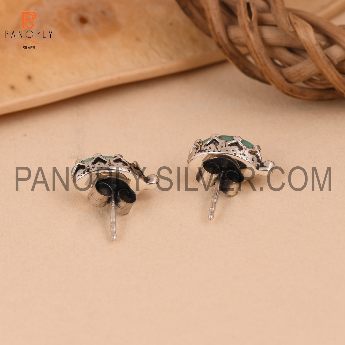 Oxidized Kingman Turquoise Studs Marquise Shape Earrings