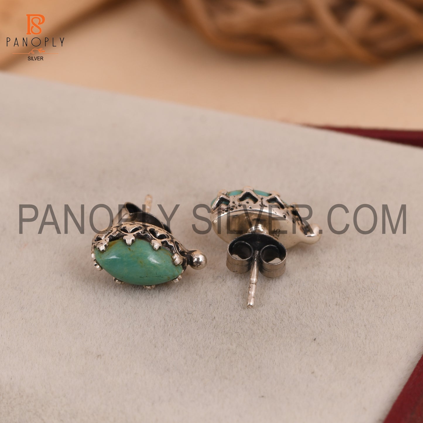 Oxidized Kingman Turquoise Studs Marquise Shape Earrings