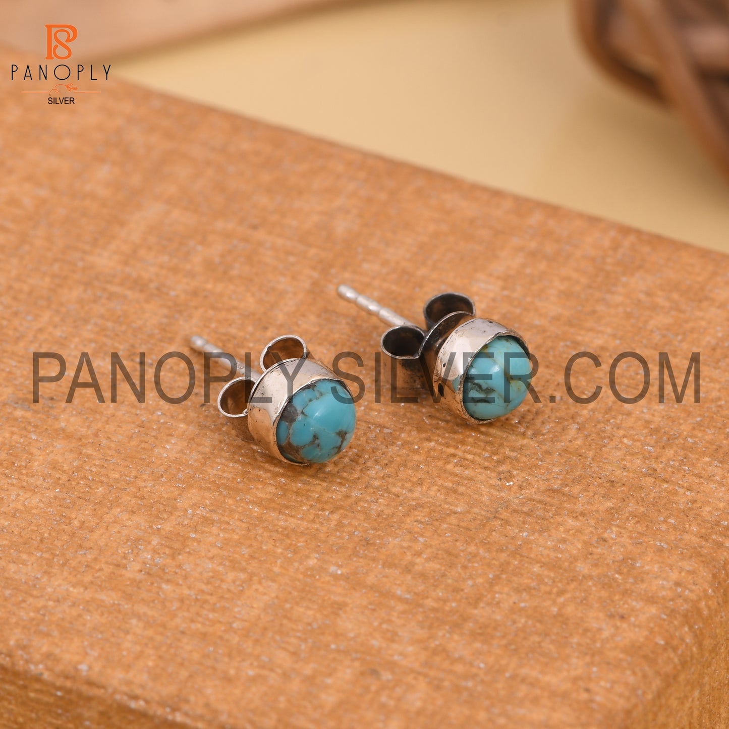 Kingman Turquoise Round 925 Quality Stud Earrings