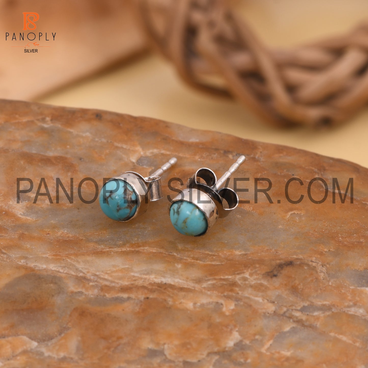 Kingman Turquoise Round 925 Quality Stud Earrings