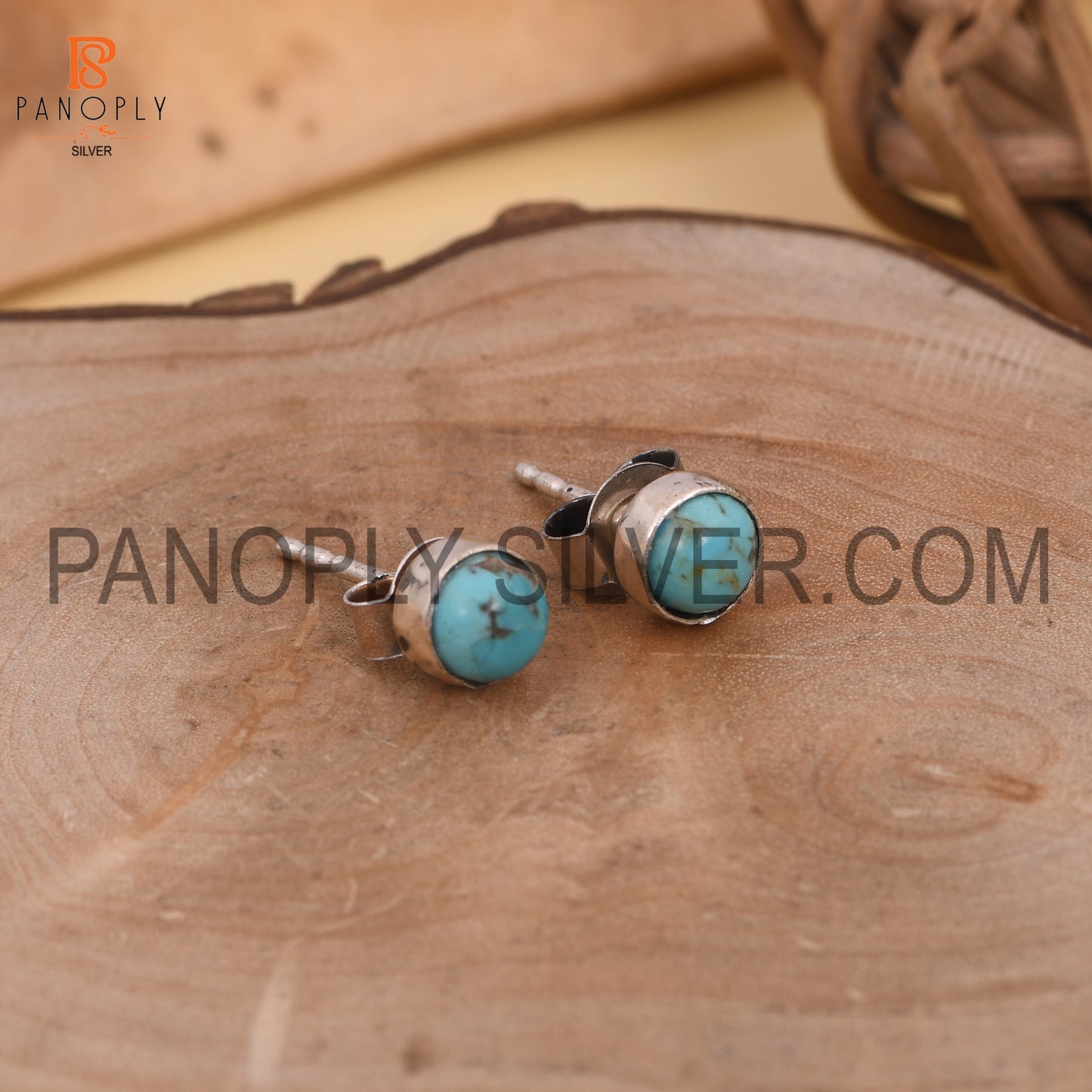 Kingman Turquoise Round 925 Quality Stud Earrings