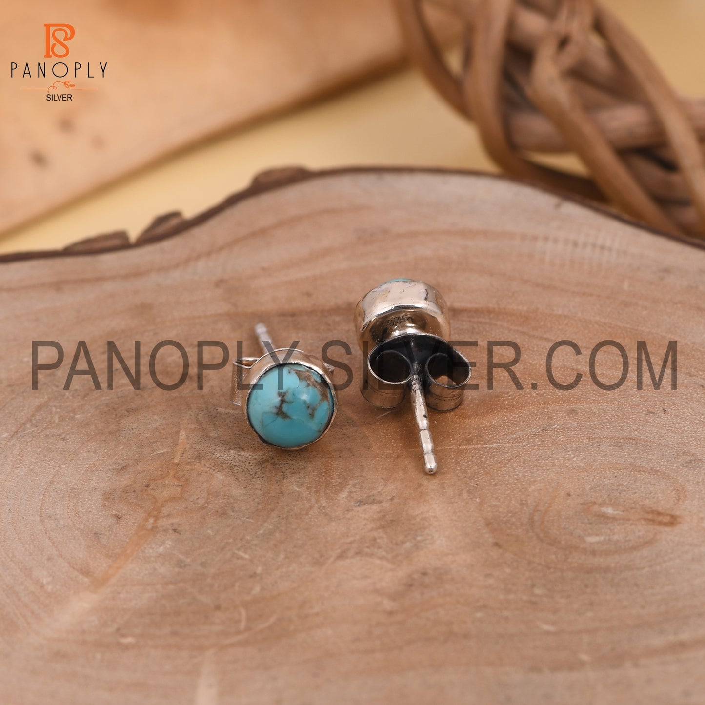 Kingman Turquoise Round 925 Quality Stud Earrings