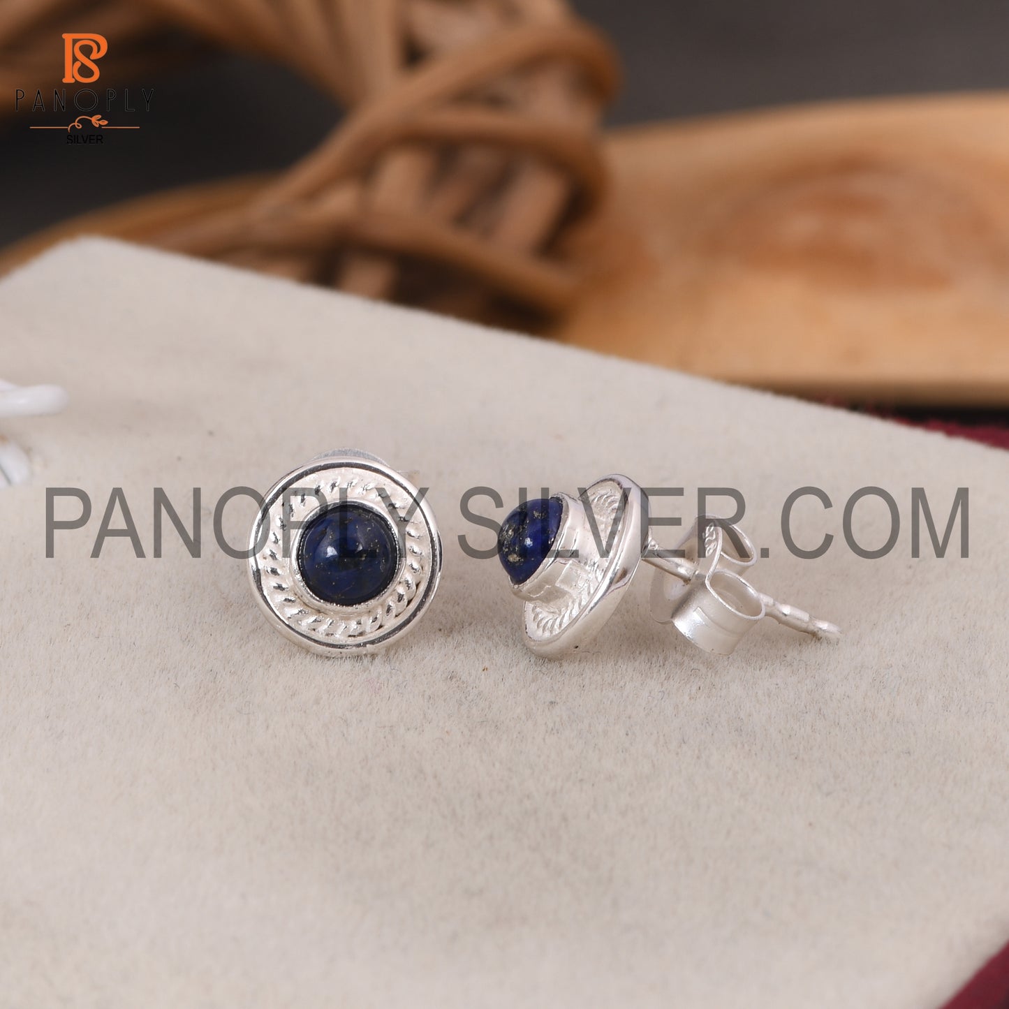 Lapis 925 Silver Plated Push Back Handmade Earring