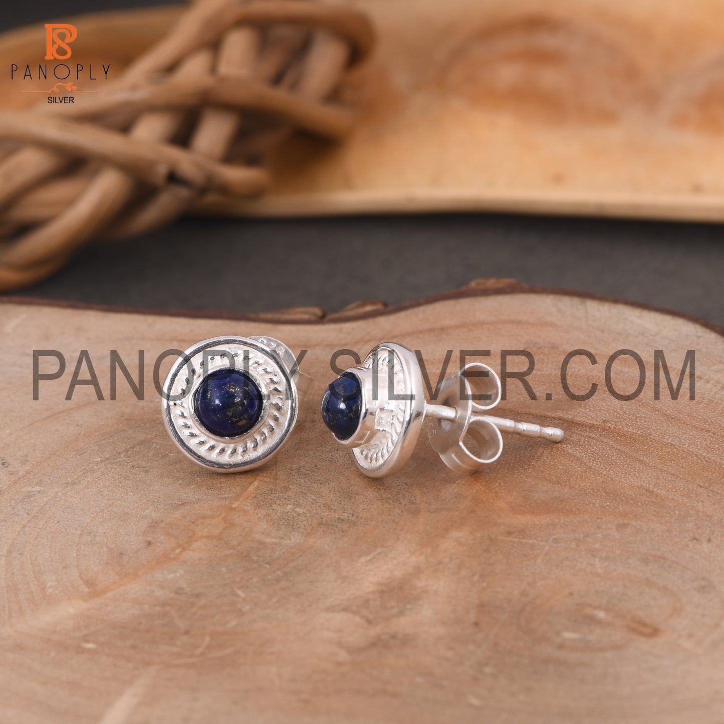 Lapis 925 Silver Plated Push Back Handmade Earring