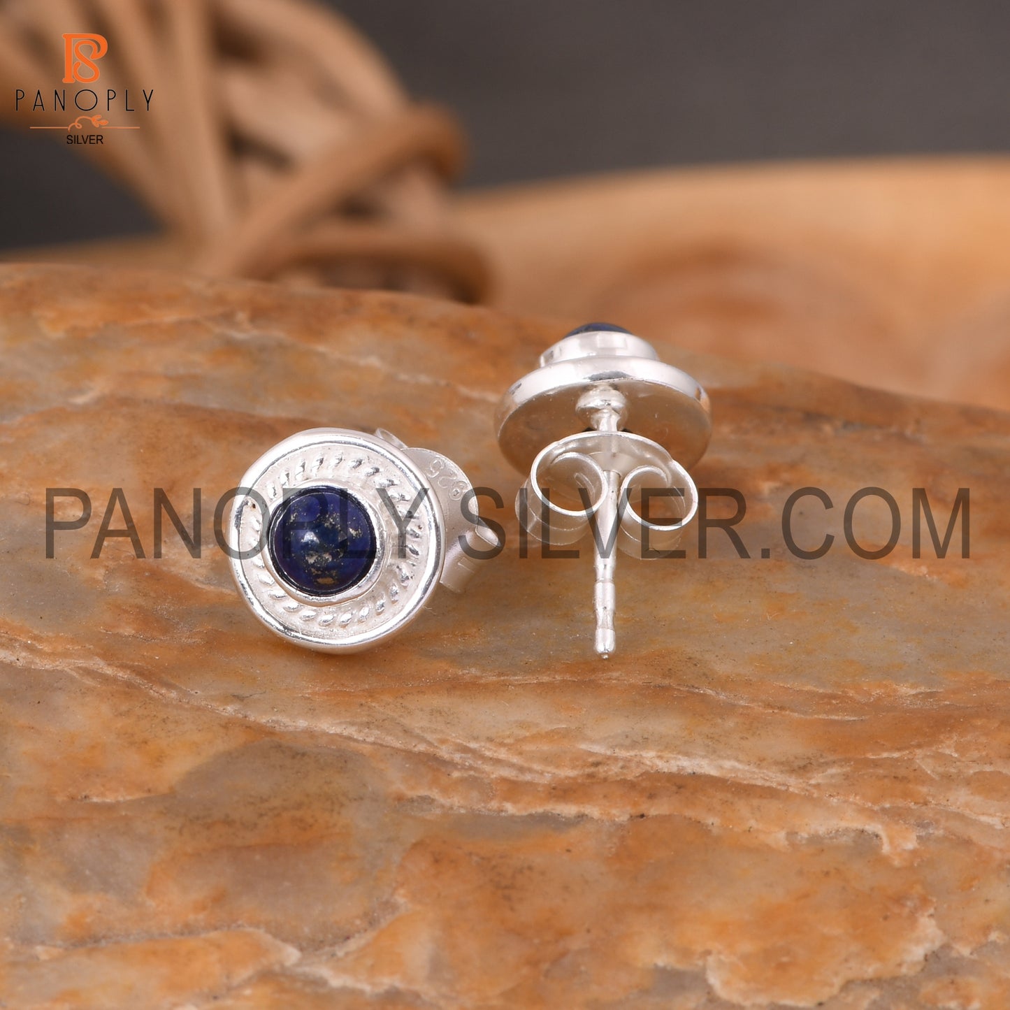 Lapis 925 Silver Plated Push Back Handmade Earring