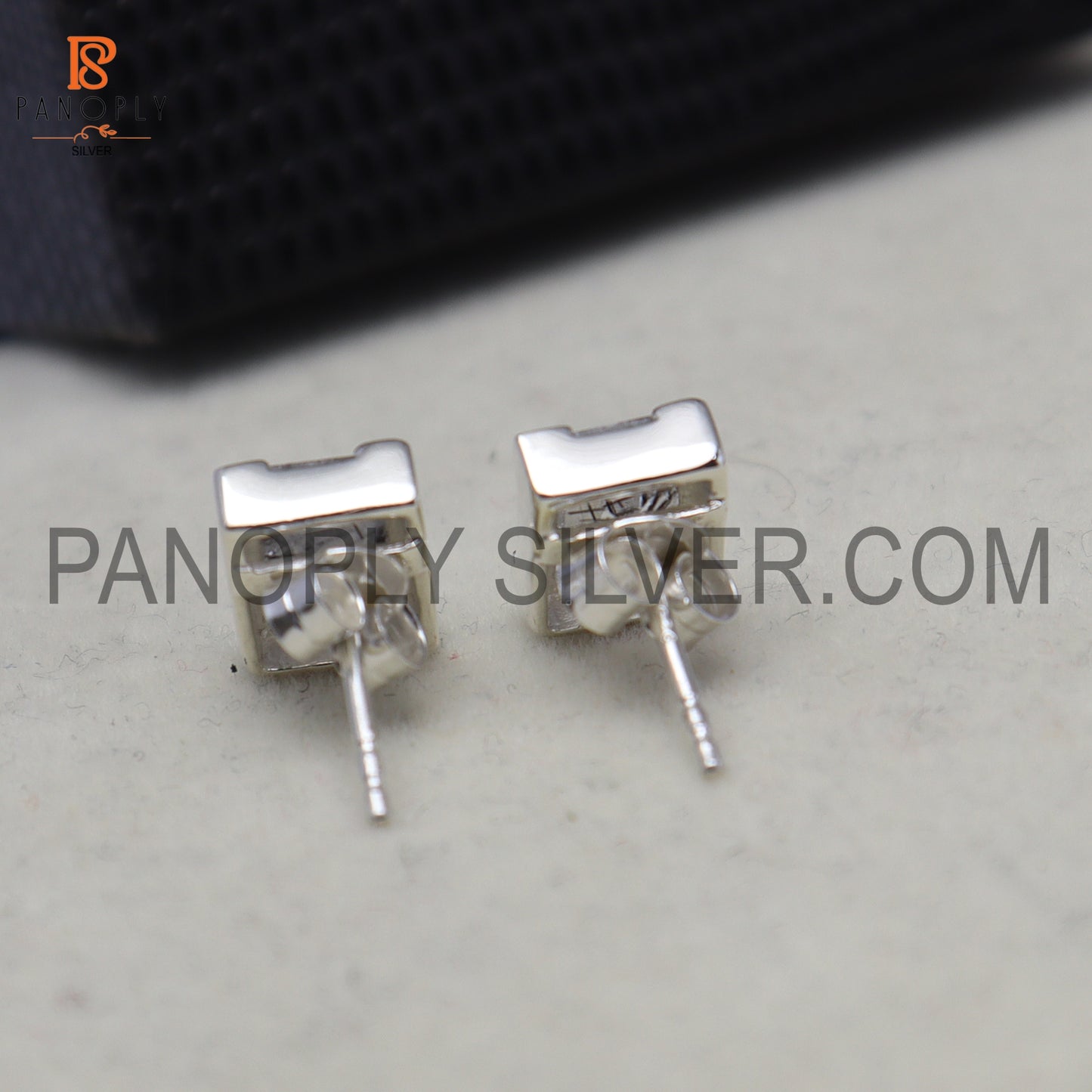 Black Rutile Baguette Shape 925 Silver Black Stud Earrings